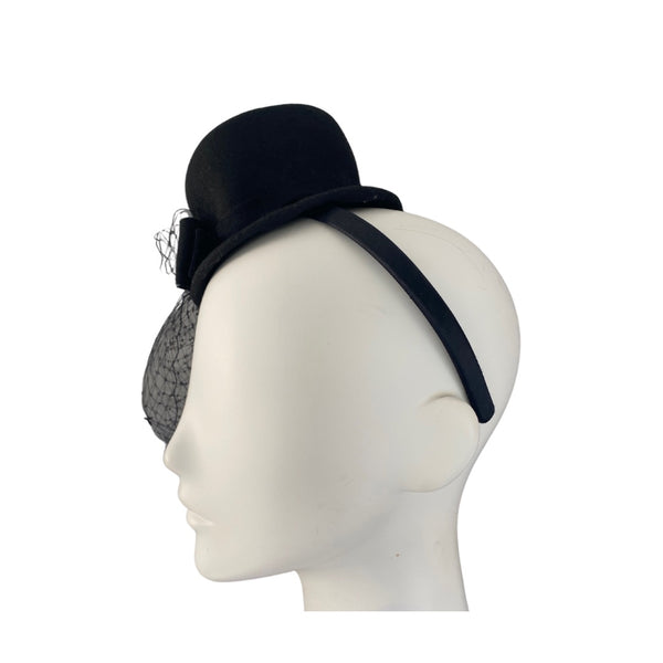 Top Hat Veil Fascinator Headband Black