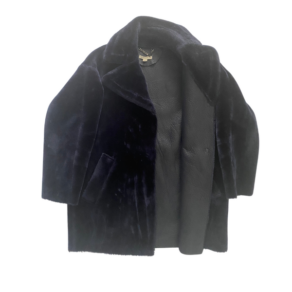 WHISTLES Faux Fur Coat Navy SIZE S Preloved