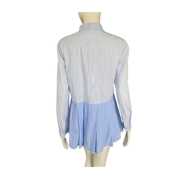 French Connection Contrast Pinstripe Pleated Hem Shirt Blue SIZE 10 - Preloved