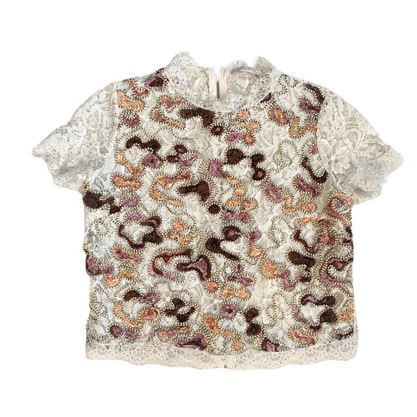 Zara Embroidered Front Lace Crop Top Cream SIZE S- Preloved