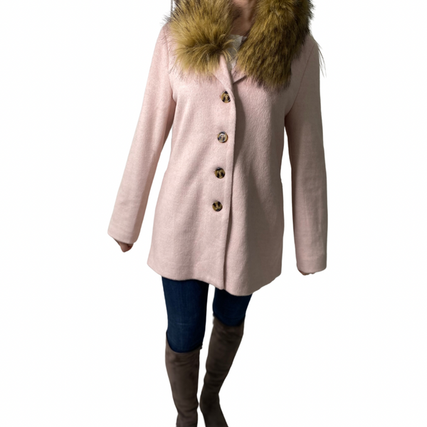 Faux Fur Collar swing Coat Pink SIZE 14