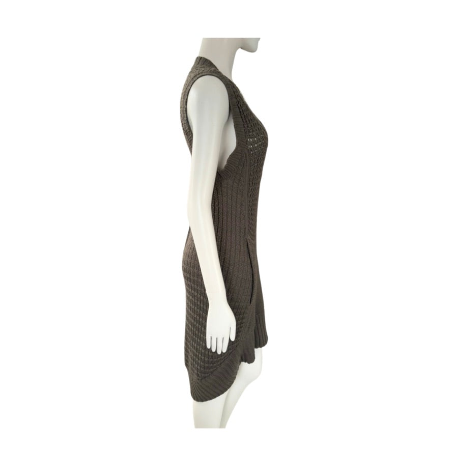 Mannequin wearing a khaki knitted dress on a white background