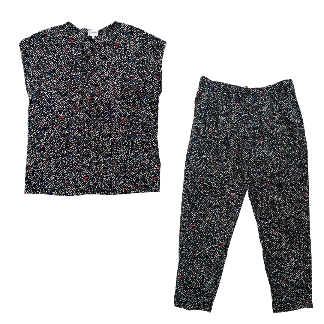 patterned vest and pants set on a white background