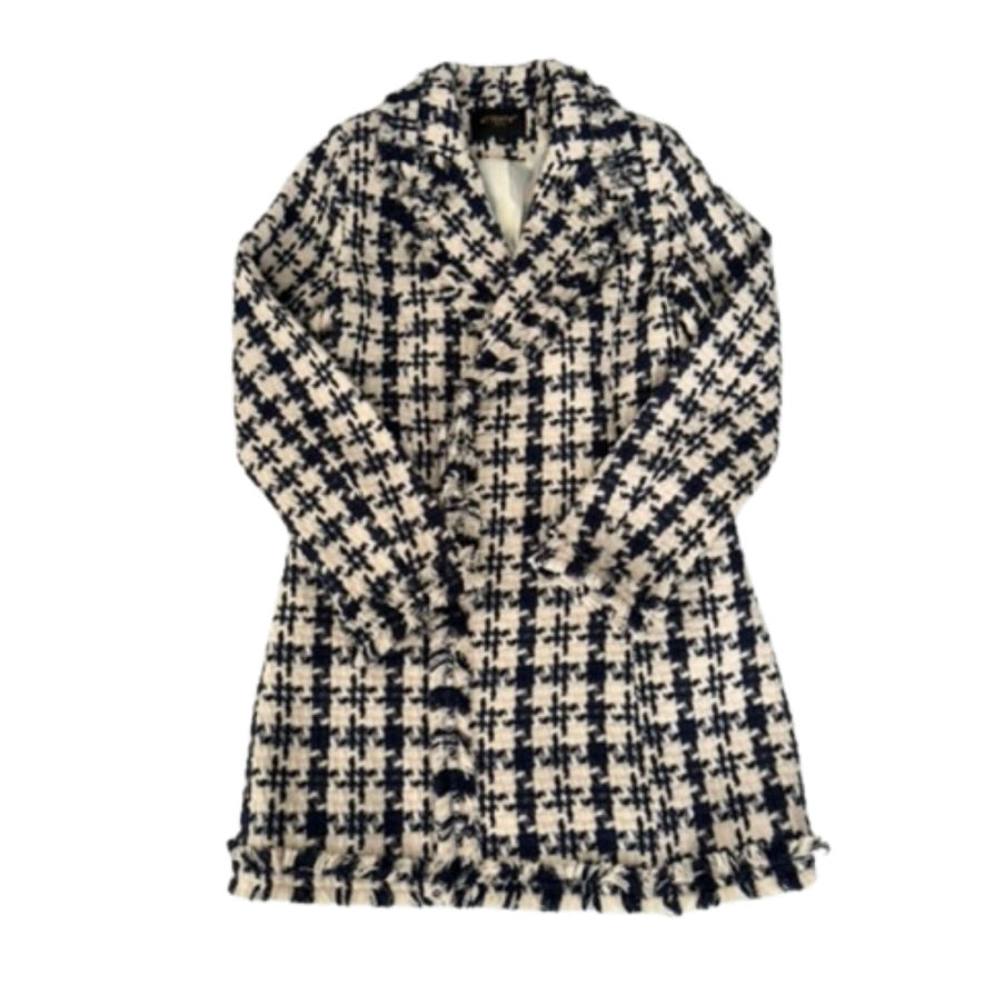 Plaid jacket with a visible brand label on a white background