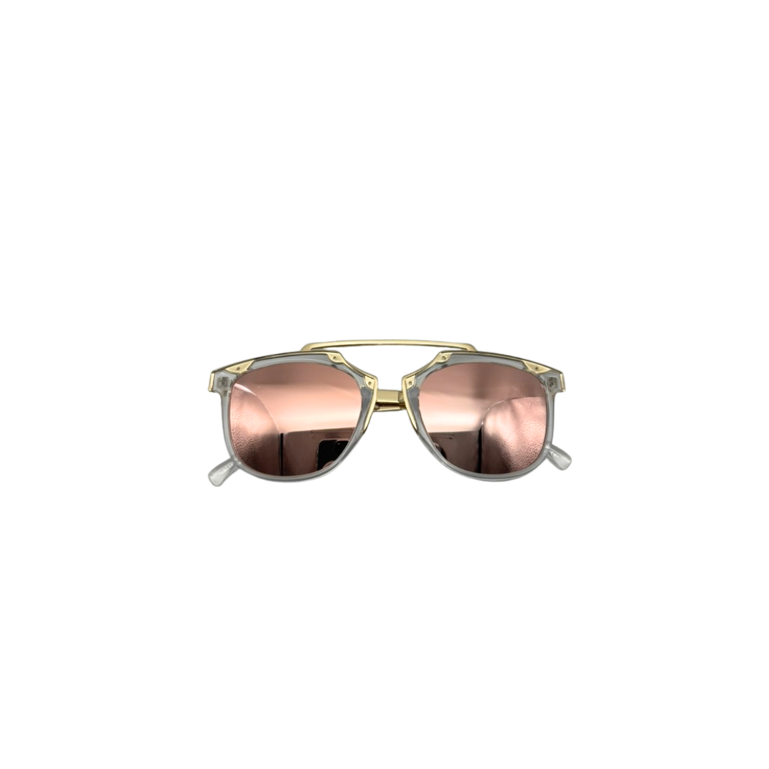 Sunglasses with rose gold frame and lenses on a white background