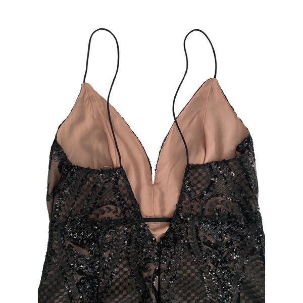 TopShop Sequins Maxi Dress Black Nude SIZE 12