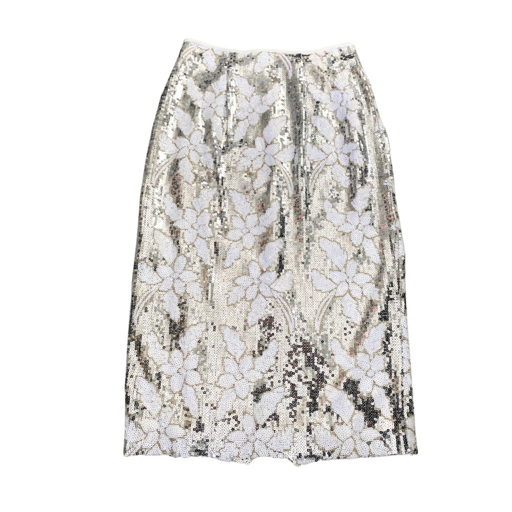 Flower Sequin Pencil Skirt Silver SIZE S - New