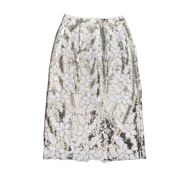 Flower Sequin Pencil Skirt Silver SIZE S - New
