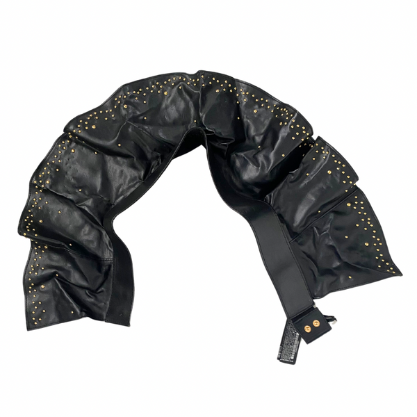 Gold Stud Peplum Belt Faux Leather Black SIZE M - New