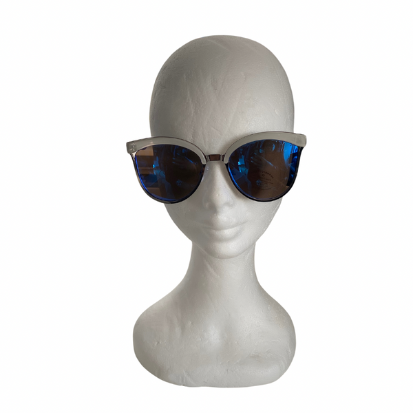 Mirrored Cat-Eye Sunglasses White Blue - New