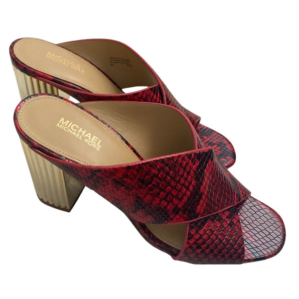 MICHAEL KORS Porter Mules Snakeskin Red Gold SIZE 36 - New