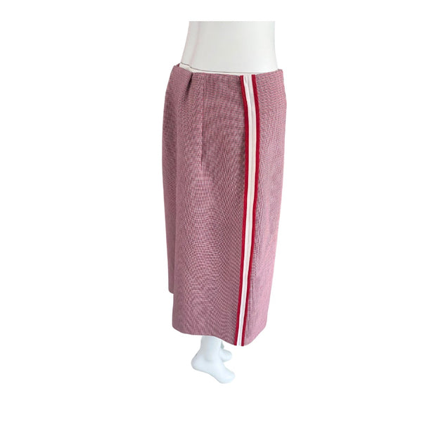 Carolyn Donnelly Side Stripe Check Pencil Skirt Red SIZE 14 - Preloved