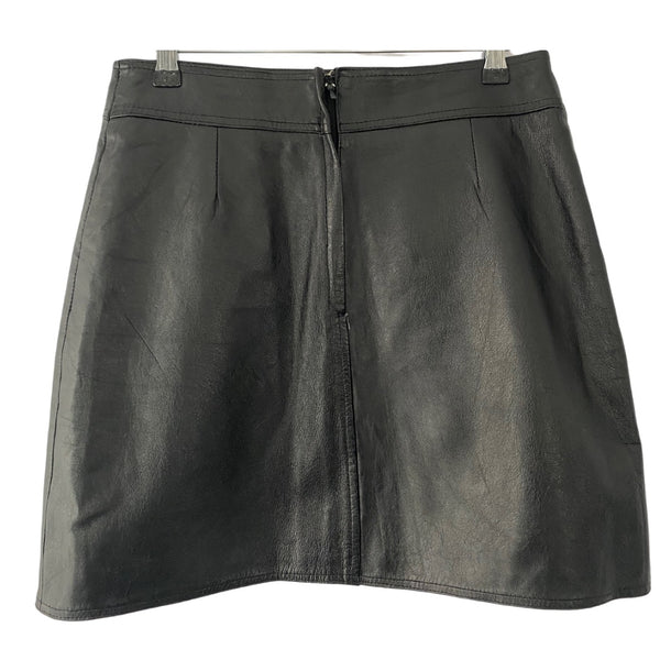 VINTAGE Leather A-Line Mini Skirt Black SIZE 12