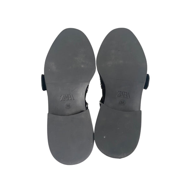 Zara Buckled Leather Stud Ankle Boots Black SIZE 36