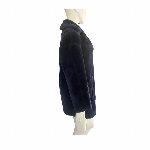 WHISTLES Faux Fur Coat Navy SIZE S Preloved