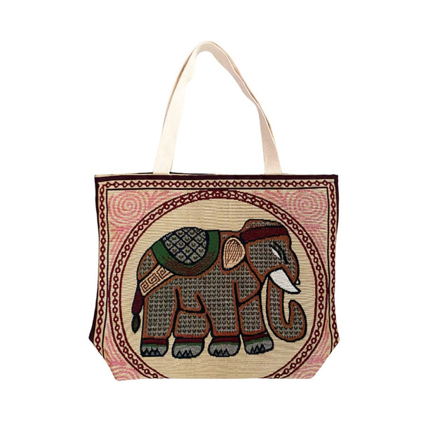 Embroidered Elephant Tapestry Tote - New