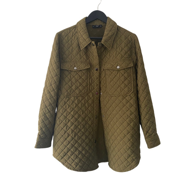 Quilted Oversized Shirt Jacket Khaki Green SIZE 10 - Preloved
