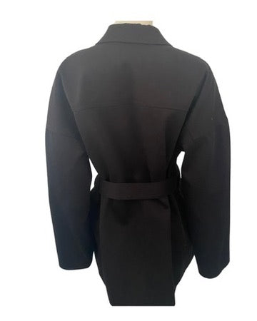Black coat on a mannequin with a white background