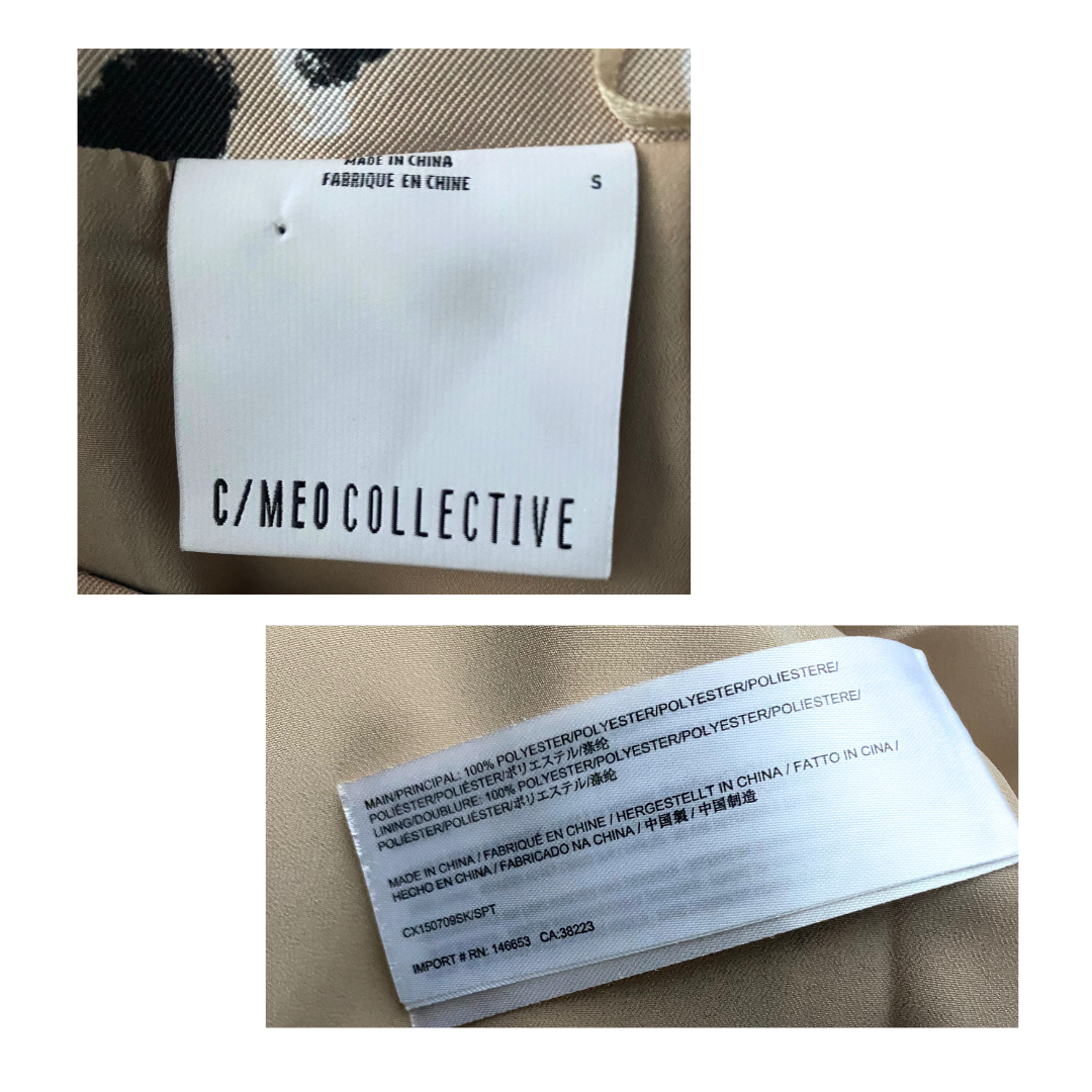 Close-up of Cameo Collective label on a garment with 'Made in China' text.