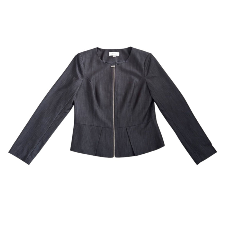 Blue peplum jacket on a white background