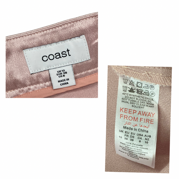 Coast Blush Pink Satin Flared Midi Skirt Size 10 – Preloved