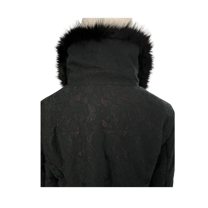 Black coat with fur hood on a white background