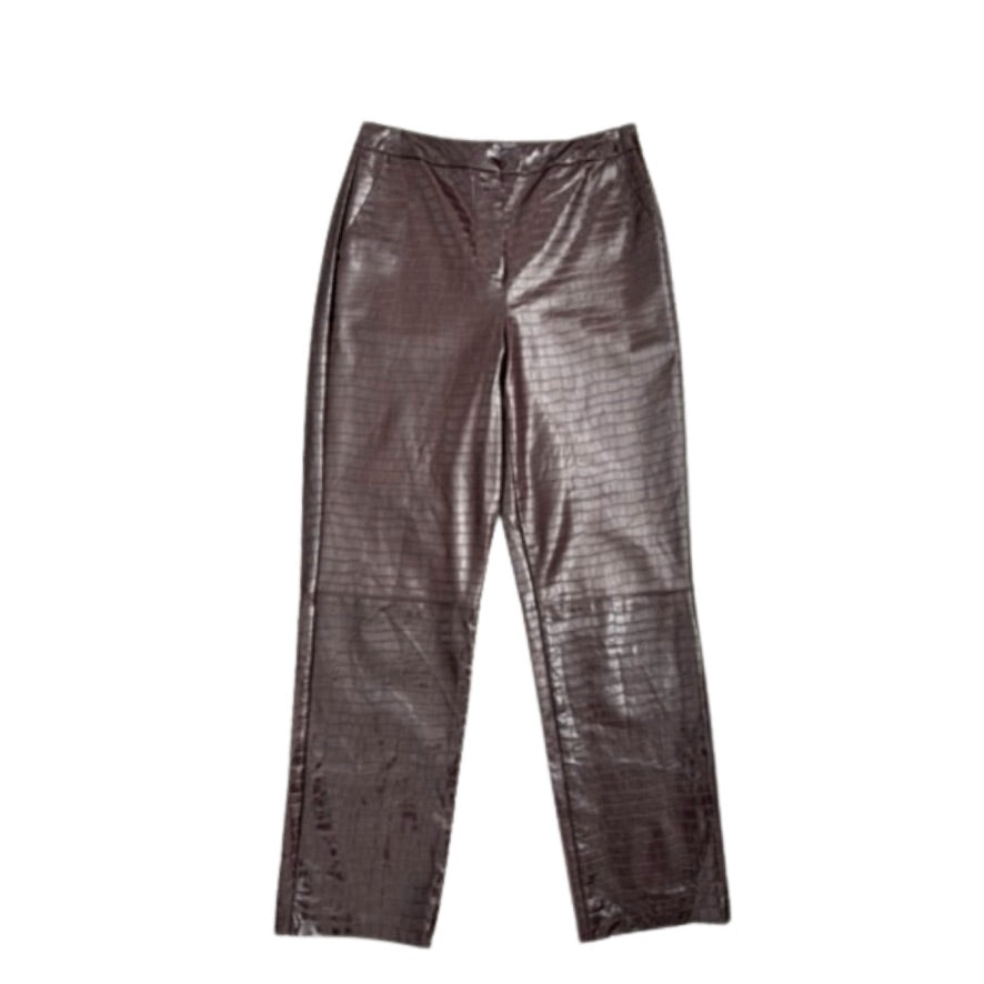 Brown croc-effect pants on a white background