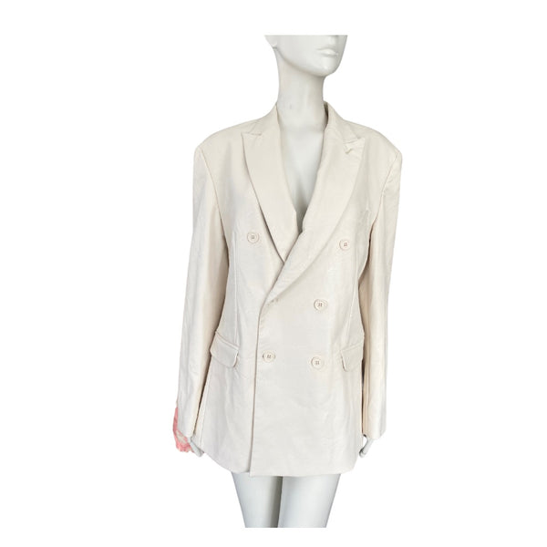 FAMILY FIRST Double Breasted Blazer Cream Faux Leather SIZE XL - New