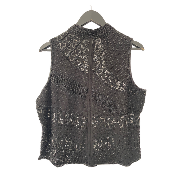 High Neck Top Sequins Vintage Black SIZE 16 - Vintage