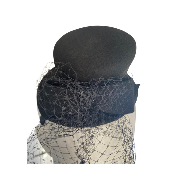 Top Hat Veil Fascinator Headband Black