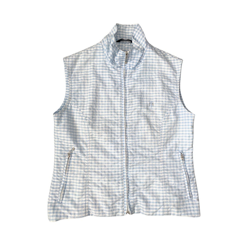 Gingham Sleeveless Golf Zip Up Light Blue SIZE 12 - Preloved