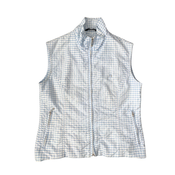 Gingham Sleeveless Golf Zip Up Light Blue SIZE 12 - Preloved