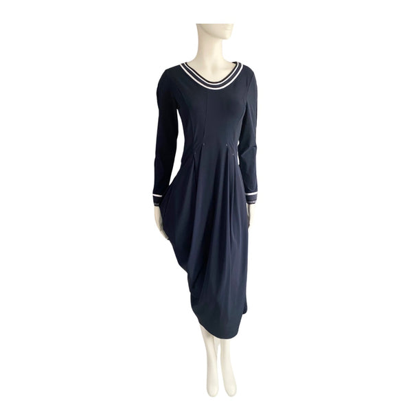 High-Tech Draped Asymmetric Midi Dress Navy SIZE 12 - New