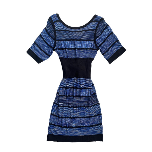 Karen Millen Fine Knit Stripe Dress Blue SIZE 8 - Preloved