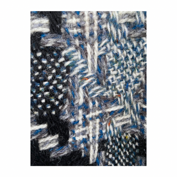 Wool Herringbone Check Tuxedo Jacket Grey Blue SIZE 10 - Vintage