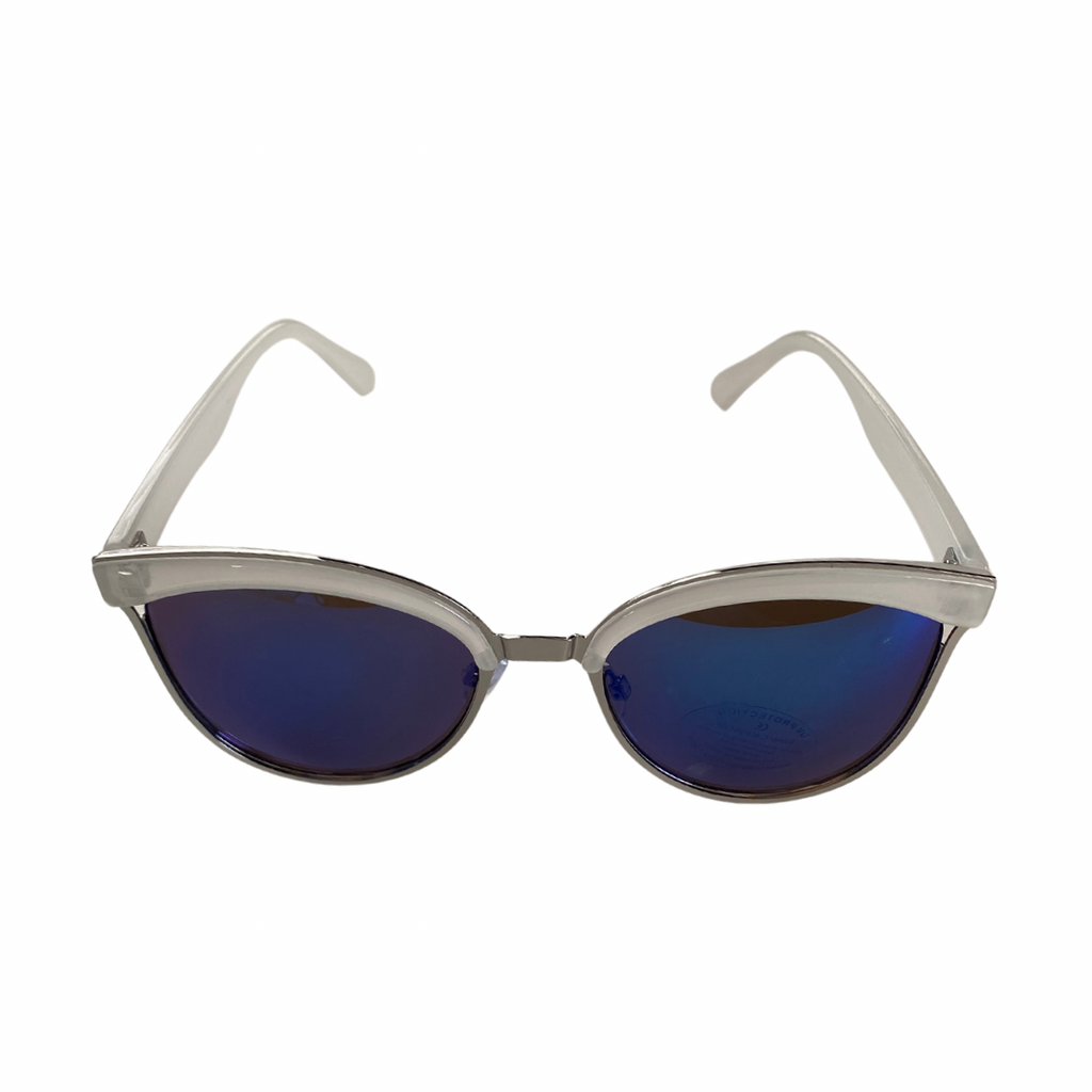 Mirrored Cat-Eye Sunglasses White Blue - New