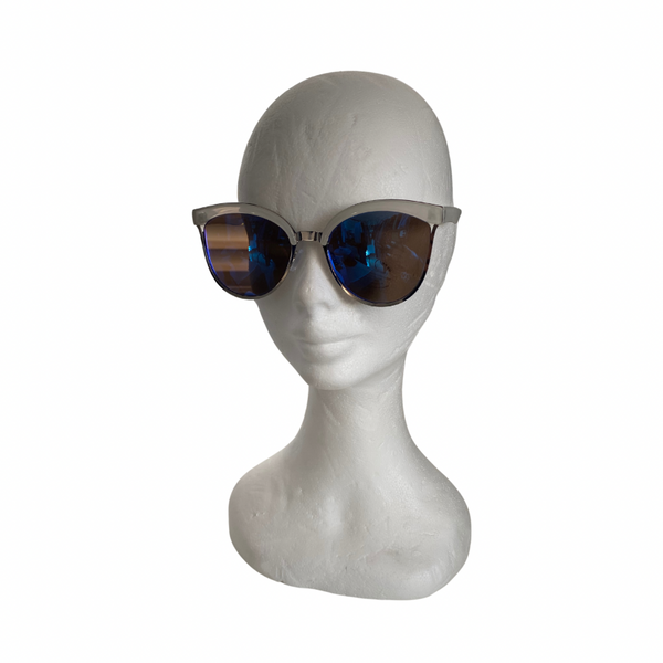 Mirrored Cat-Eye Sunglasses White Blue - New