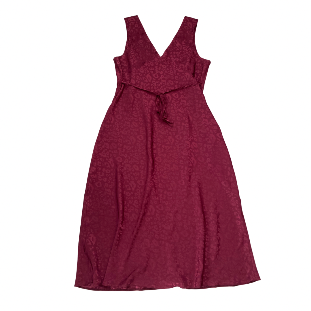 Maroon dress with a tie waist on a white background