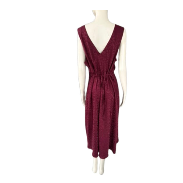 maroon dress on a mannequin against a white background