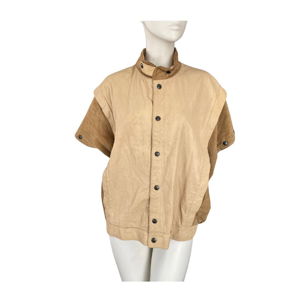 Vintage 80s Leather Short Sleeve Jacket Beige SIZE  XL