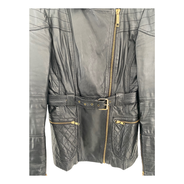 Leather Midi Biker Jacket Black SIZE 12