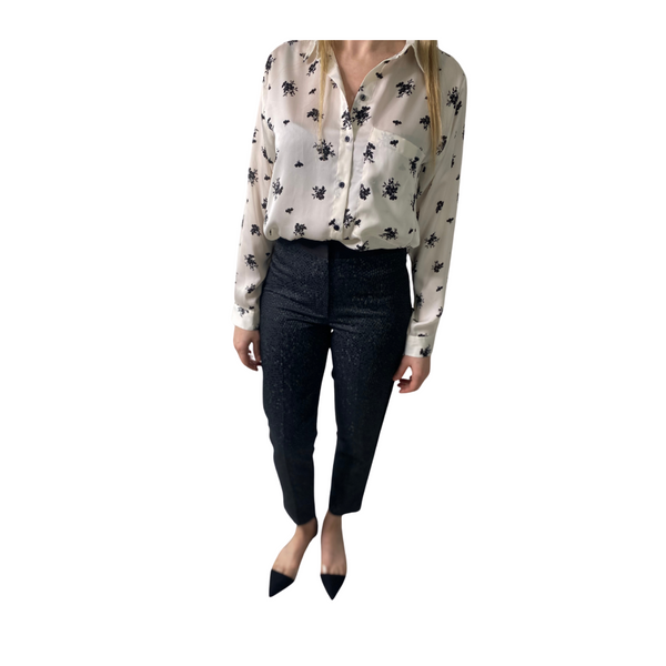 Zara Floral Print Shirt Cream SIZE S