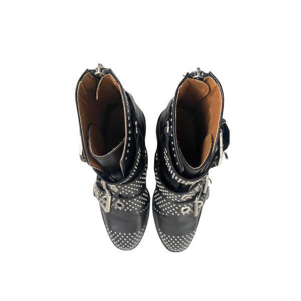 Zara Buckled Leather Stud Ankle Boots Black SIZE 36
