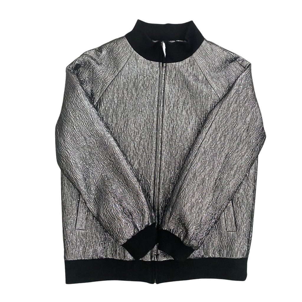 Lurex Oversized Bomber Jacket Metallic Grey SIZE 8 - New
