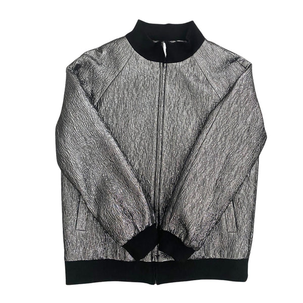 Lurex Oversized Bomber Jacket Metallic Grey SIZE 8 - New