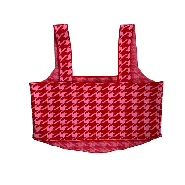 Houndstooth Woven Cropped Vest Red SIZE XL - New