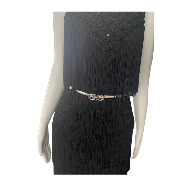 Marks & Spencer Fringe Layered Midi Dress Black SIZE 10 - Preloved