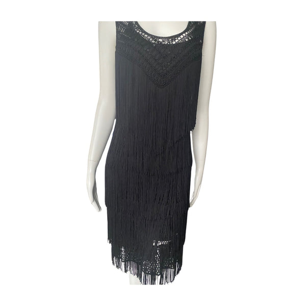 Marks & Spencer Fringe Layered Midi Dress Black SIZE 10 - Preloved