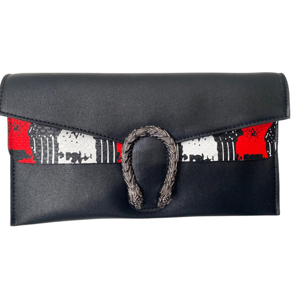 Envelope Clutch Crossbody Bag Black Red - New