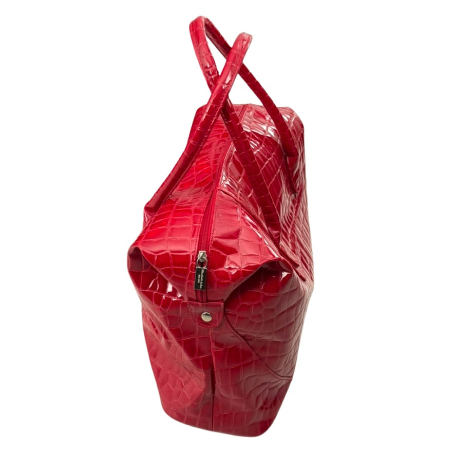 Red textured tote bag on a white background